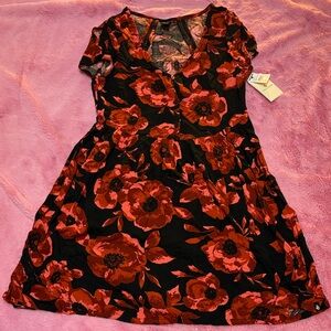 Volcom Red and Black Floral Dress